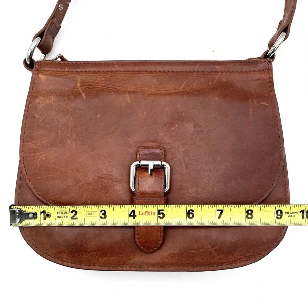 Vintage III New York Brown Leather Crossbody Bag RFID Buckle Flap Small
